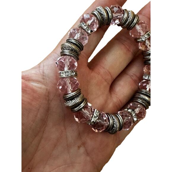 Pair of Pink and Purple Crystal Stretch Bracelets - Picture 4 of 8